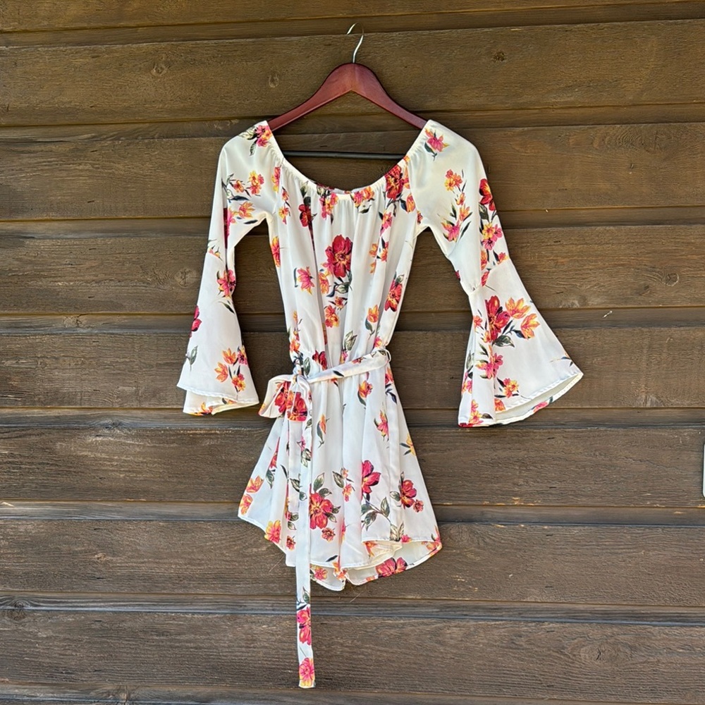 Rue21 Floral Print Romper with Pink and Yellow Accents, Small